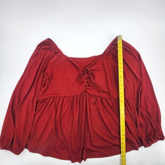 Peplum Blouse Tunic Top Shirt Women Size 5X Red Boho Cottegecore Peasant Prairie - Picture 4 of 7